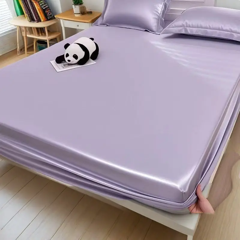 Summer ice silk bed hat one-piece mattress protector new solid color bed cover dust cover summer bed sheet three-piece set
