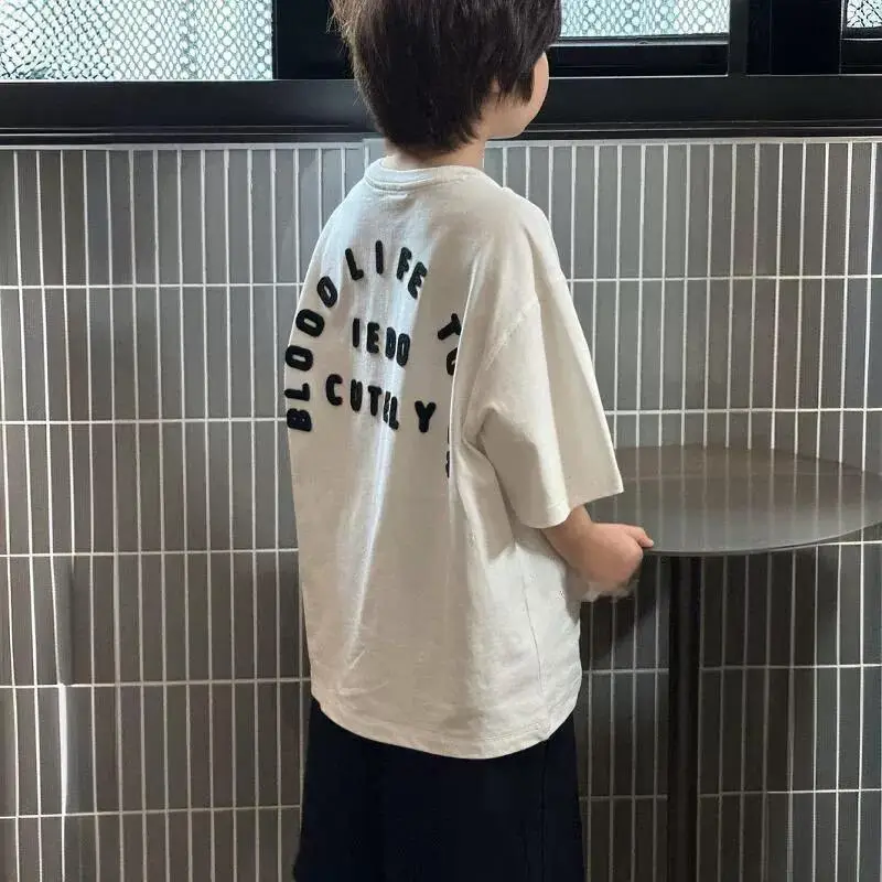 Children Letter Print Cotton Short Sleeve T-Shirt 2026 Spring — feature 1