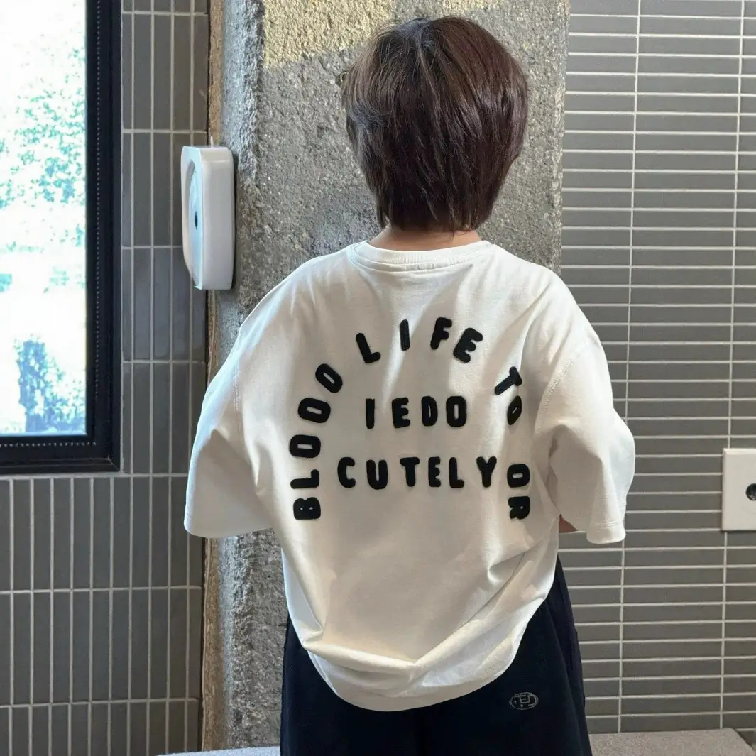 Children Letter Print Cotton Short Sleeve T-Shirt 2026 Spring