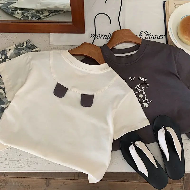 Bora Kids T-Shirt White Brown 2025 Summer Korean Style - Image 2