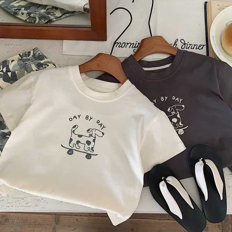 Bora Kids T-Shirt White Brown 2025 Summer Korean Style — feature 1