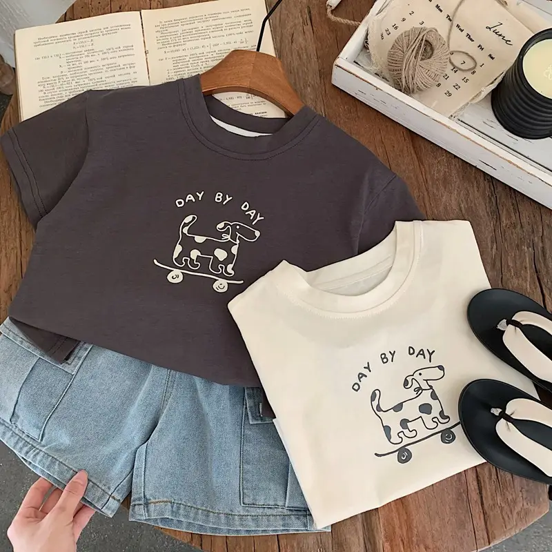 Bora Kids T-Shirt White Brown 2025 Summer Korean Style — feature 12