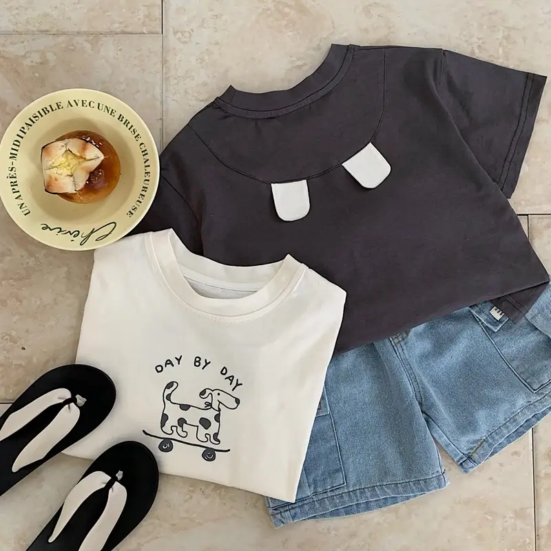 Bora Kids T-Shirt White Brown 2025 Summer Korean Style — feature 3