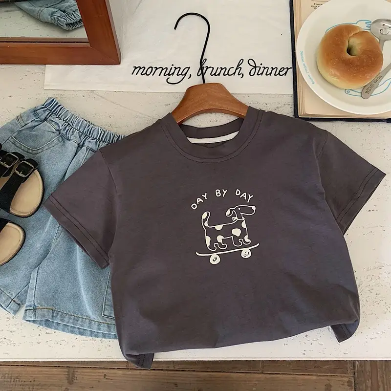 Bora Kids T-Shirt White Brown 2025 Summer Korean Style — feature 5