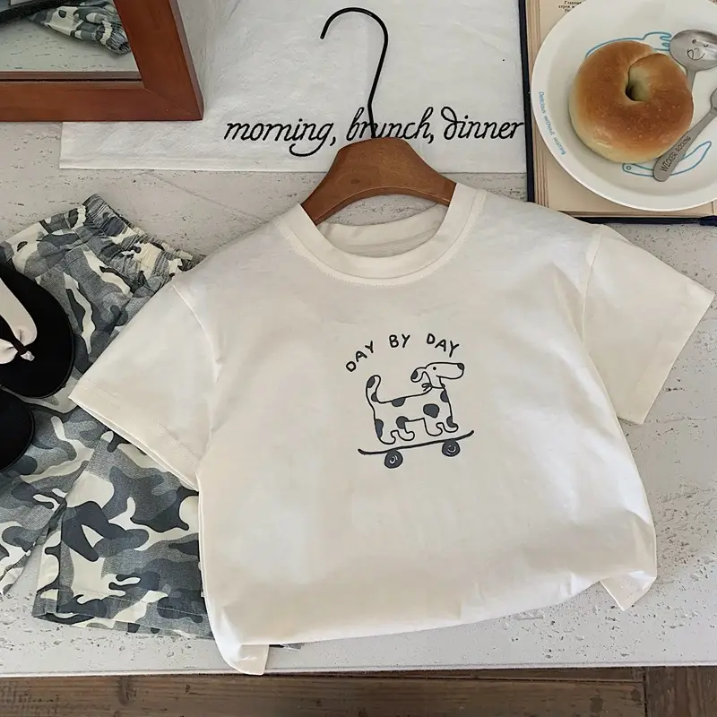 Bora Kids T-Shirt White Brown 2025 Summer Korean Style — feature 6