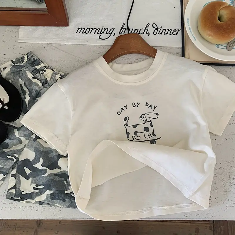 Bora Kids T-Shirt White Brown 2025 Summer Korean Style — feature 8