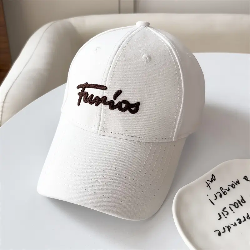 White Korean Baseball Cap with Embroidered Letter Design - Image 6