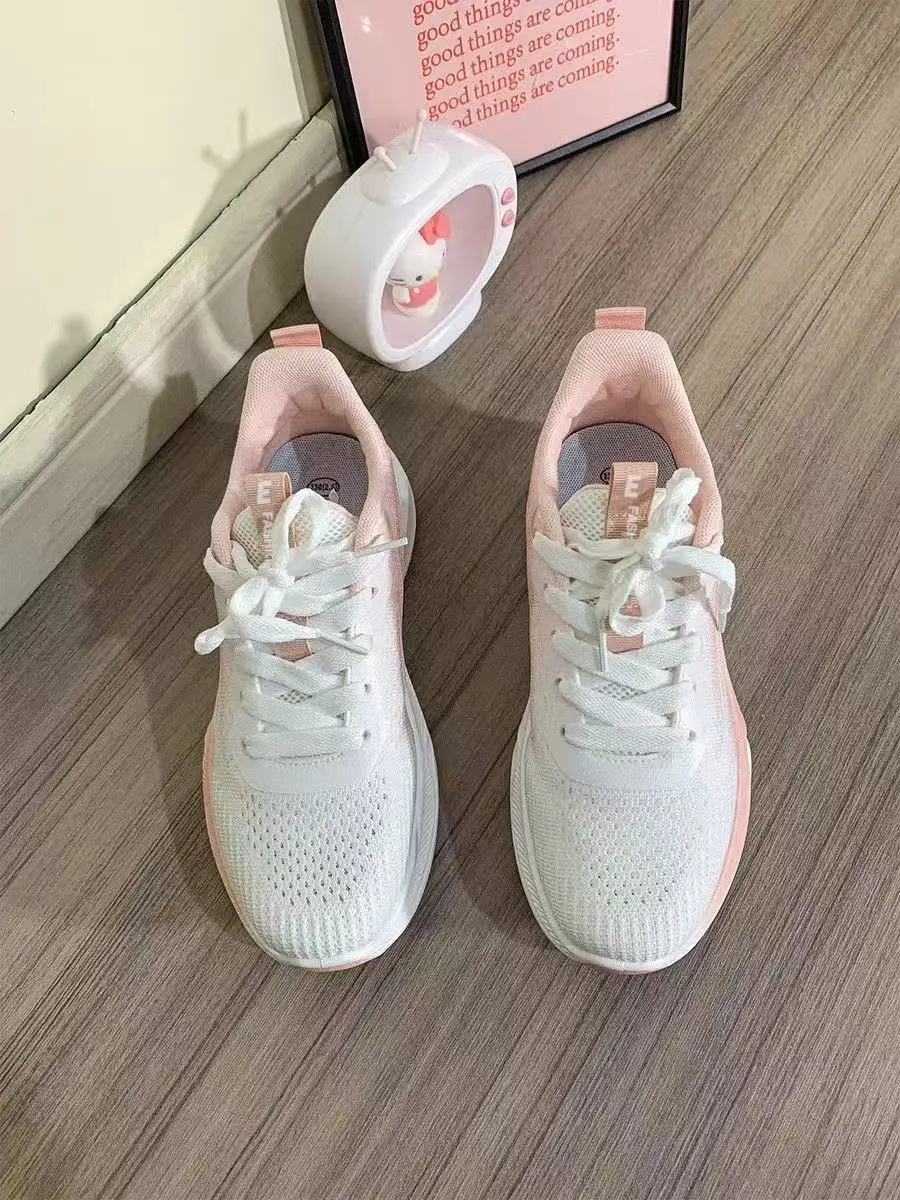 Cross-Border Fly-Knit Women's Shoes, Korean Style Breathable Casual Shoes, Women's Low-Top Lace-Up Student Sports Running Shoes — feature 12