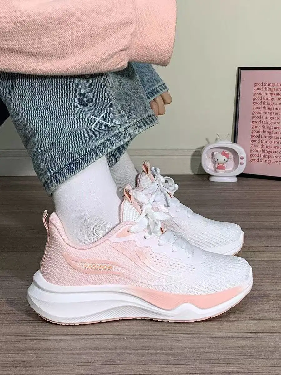 Cross-Border Fly-Knit Women's Shoes, Korean Style Breathable Casual Shoes, Women's Low-Top Lace-Up Student Sports Running Shoes — feature 13