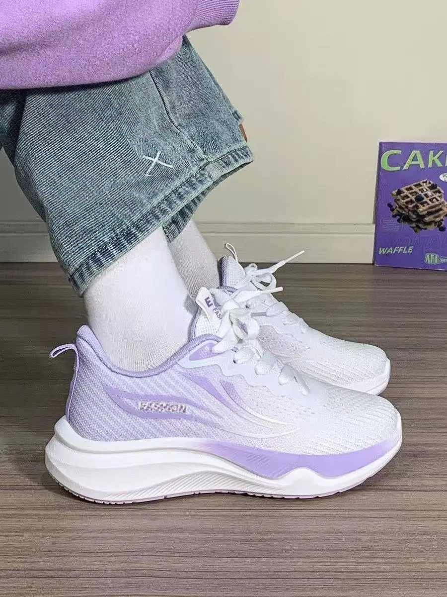 Cross-Border Fly-Knit Women's Shoes, Korean Style Breathable Casual Shoes, Women's Low-Top Lace-Up Student Sports Running Shoes — feature 4