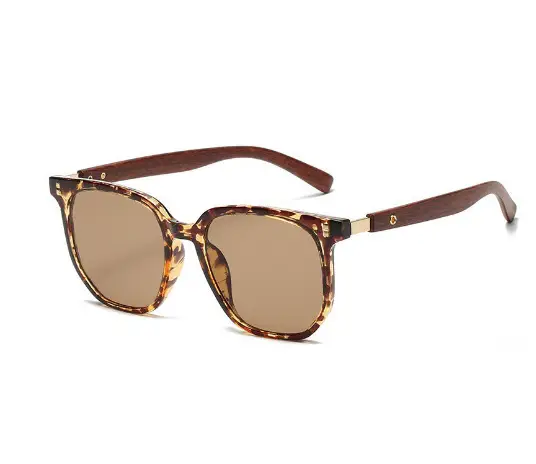 Korean Style Brown Sunglasses with Wood Grain Legs - Image 3