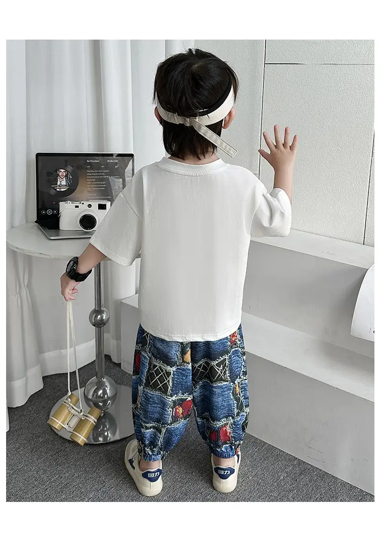 Children's Cartoon T-Shirt White Blue Floral Print 2025 Summer â feature 12