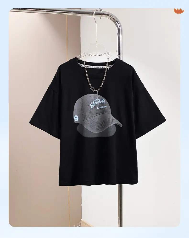 Black Printed Cap T-Shirt for Boys Summer Wear — feature 2