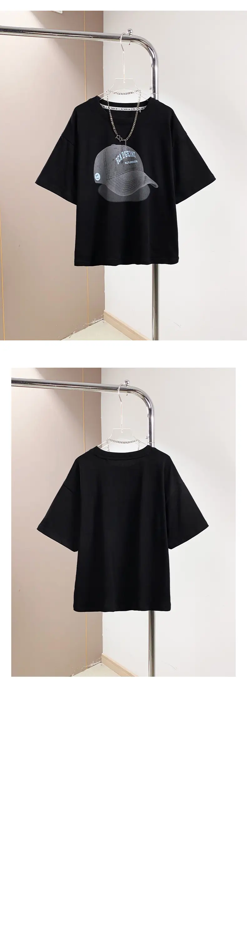 Black Printed Cap T-Shirt for Boys Summer Wear — feature 8