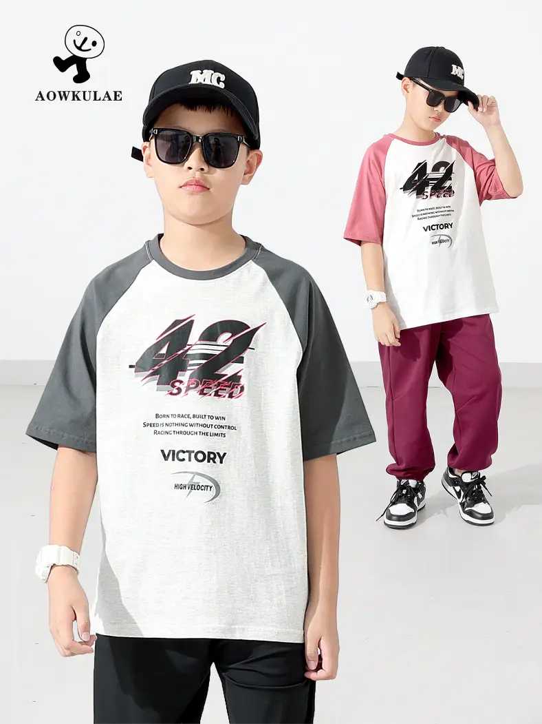 Kids Korean Style T-Shirt Set Pink White Maroon Pants - Image 5