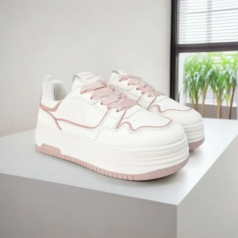 High-Looking Pink White Shoes for Women 2025 Spring and Summer New Thick-Soled Sneakers Korean Style Campus Versatile Breathable Casual Women's Shoes - Image 3