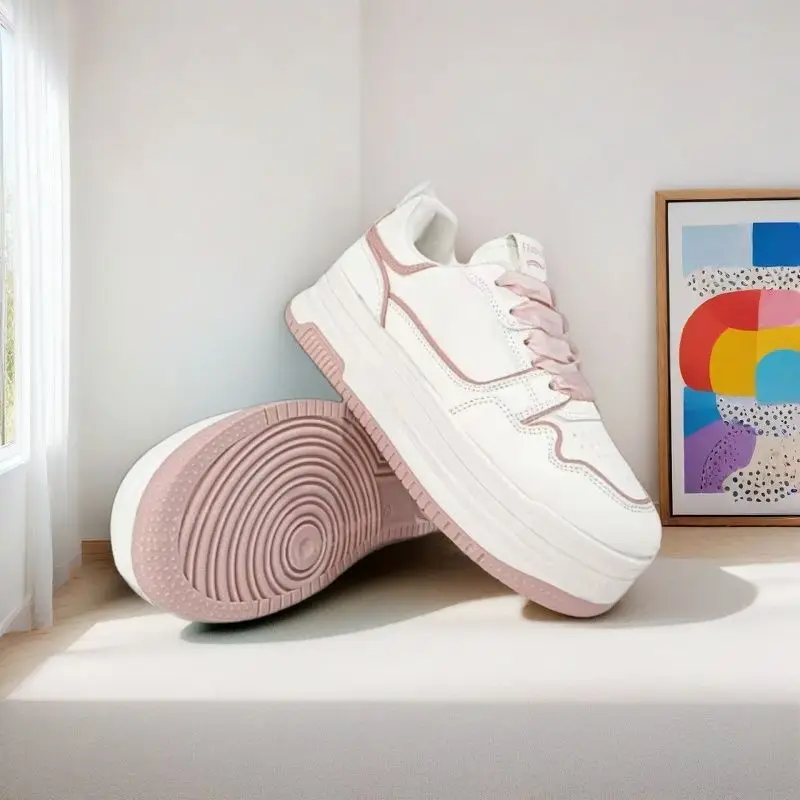 High-Looking Pink White Shoes for Women 2025 Spring and Summer New Thick-Soled Sneakers Korean Style Campus Versatile Breathable Casual Women's Shoes - Image 4