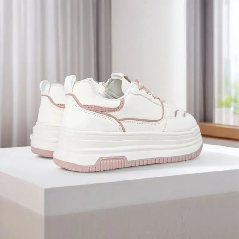 High-Looking Pink White Shoes for Women 2025 Spring and Summer New Thick-Soled Sneakers Korean Style Campus Versatile Breathable Casual Women's Shoes - Image 5