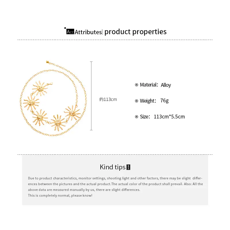 Retro Sun Chain for Women Gold Silver European Belt — feature 5