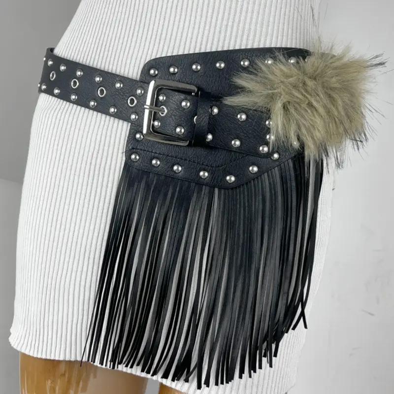 Furry Tassel Belt with Leopard Print and Buckle — feature 2