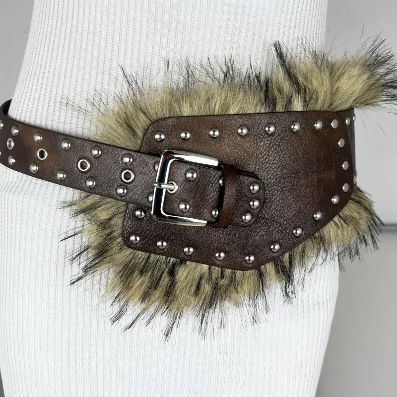 Furry Tassel Belt with Leopard Print and Buckle — feature 3