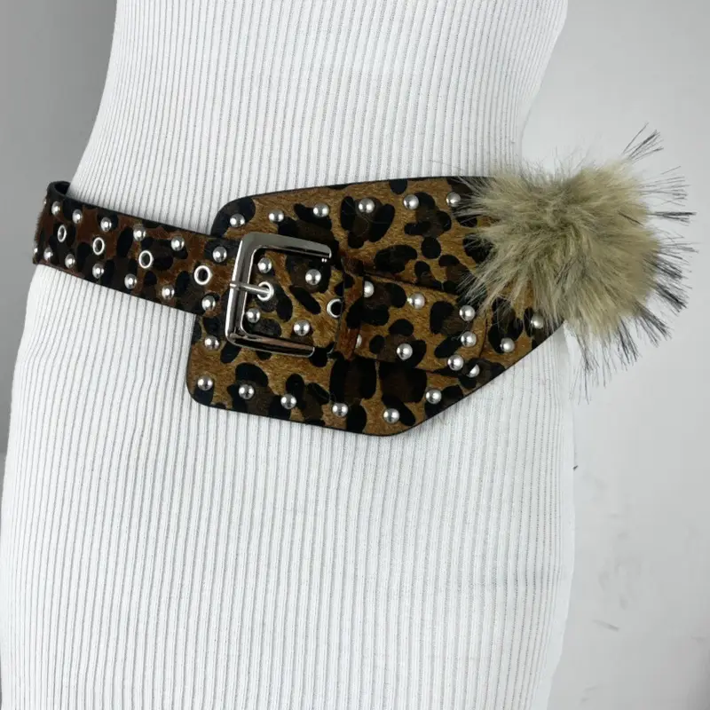 Furry Tassel Belt with Leopard Print and Buckle — feature 4