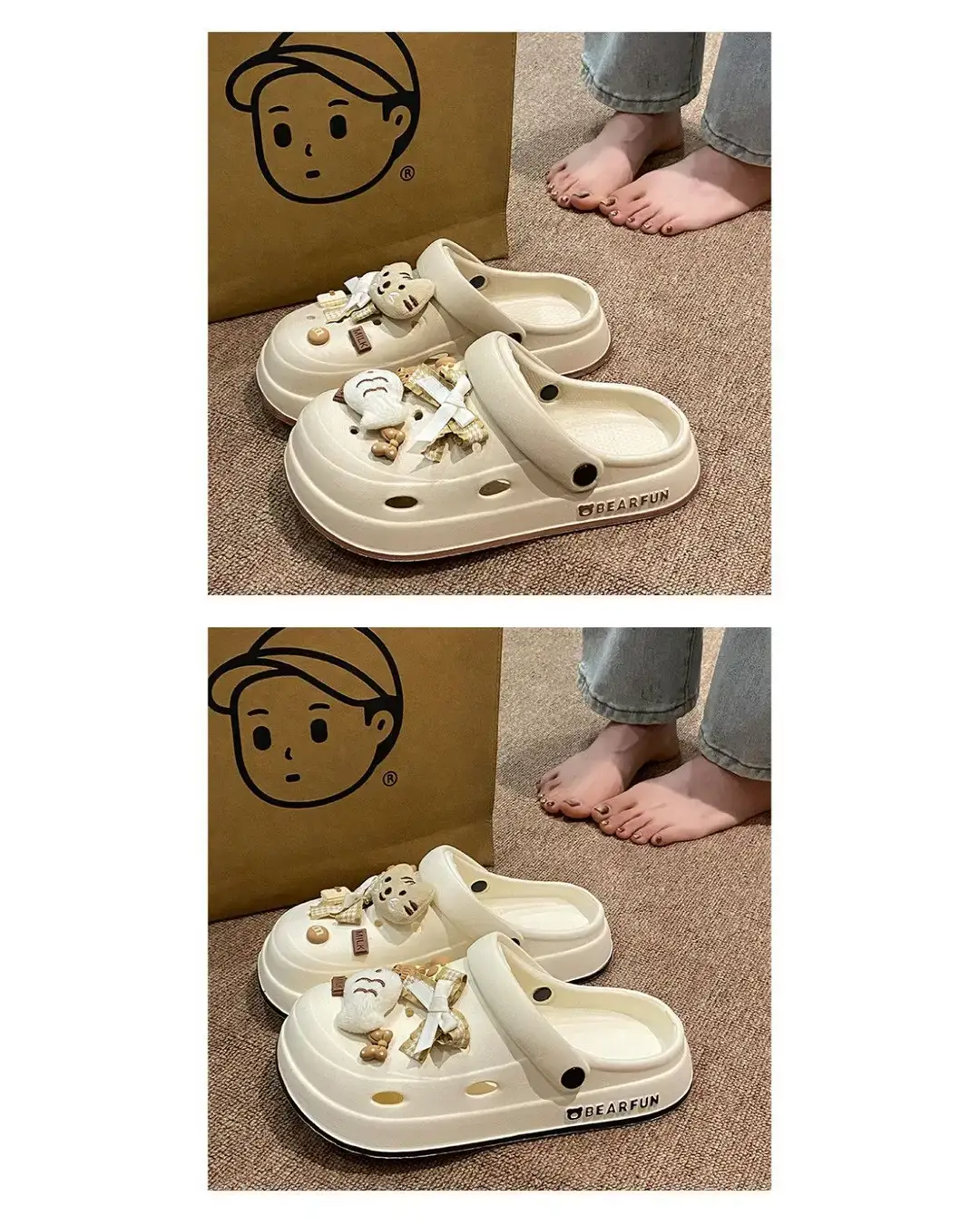 Eva Thick-Soled Clogs for Women, Summer Outer Wear, Non-Slip, Popular Cute Cat and Fish Toe-Toe Two-Wear Sandals — feature 19