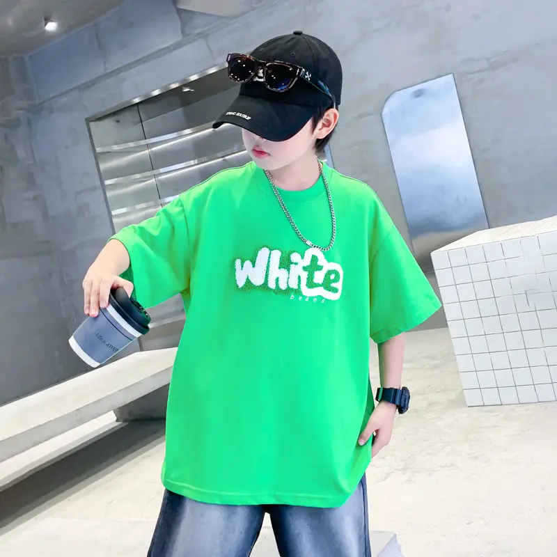 Boys Green Cotton T-Shirt 2026 Summer Ice Feel - Image 2