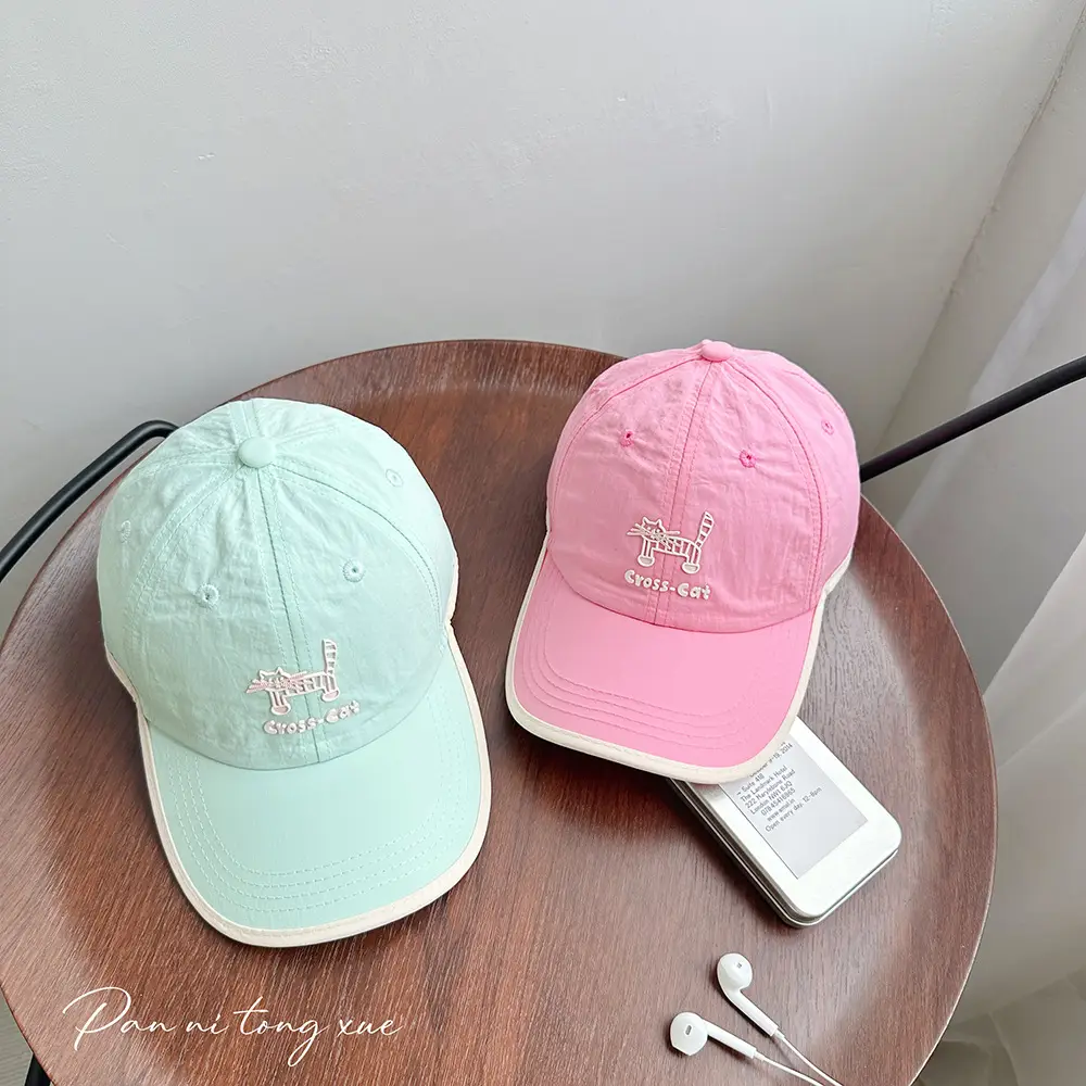 Girls Sun Hat Pink White Duck Print Cap — feature 22