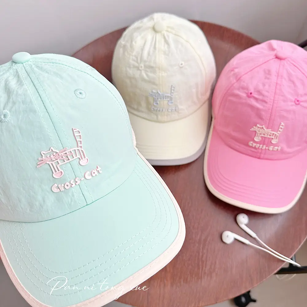 Girls Sun Hat Pink White Duck Print Cap — feature 27