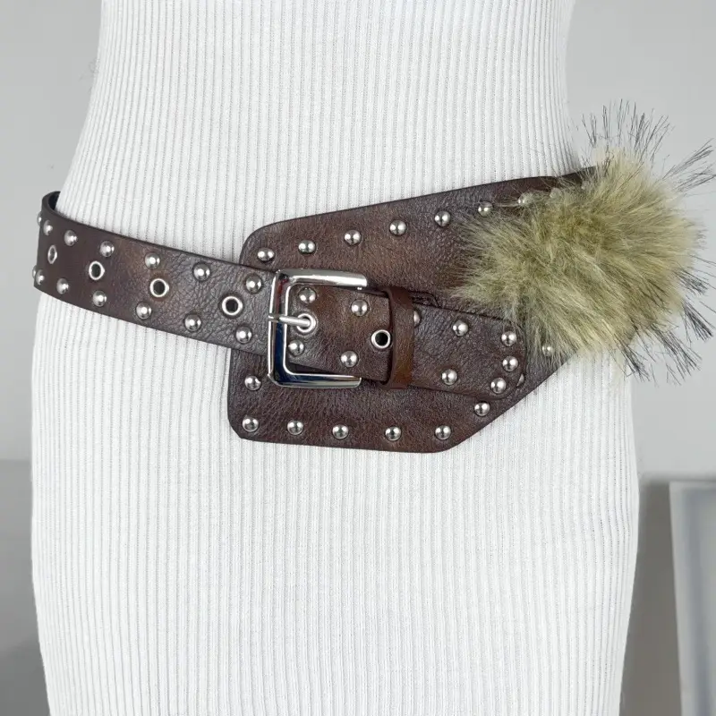 Lupita Leather Belt with Fur Tassels for Women - Image 2