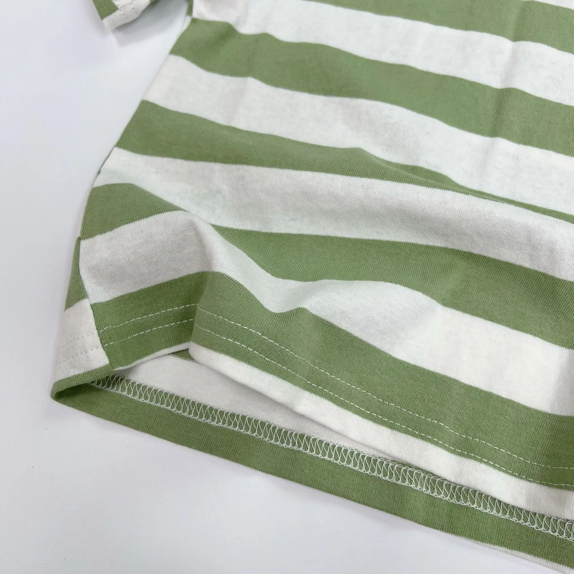 2025 Kids T-Shirt Brown White Stripes Round Neck Embroidered - Image 5