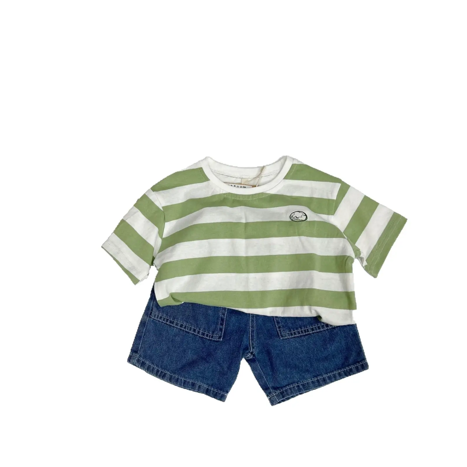 2025 Kids T-Shirt Brown White Stripes Round Neck Embroidered - Image 6