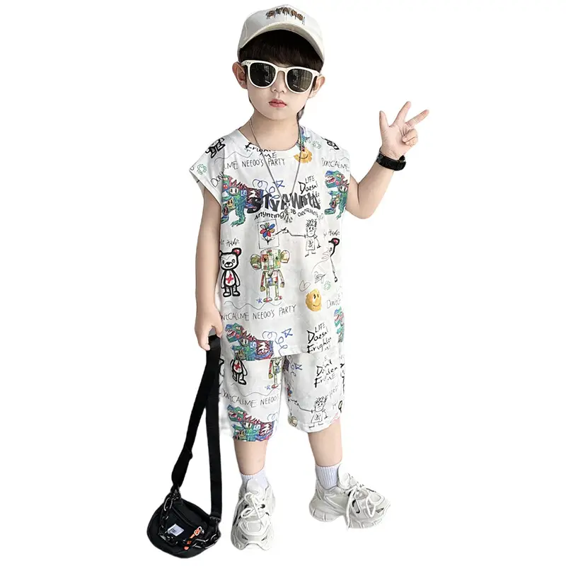Cross-Border Boys Summer Cartoon T-Shirt Cargo Shorts Set - Image 5