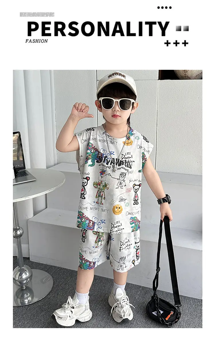 Cross-Border Boys Summer Cartoon T-Shirt Cargo Shorts Set â feature 1
