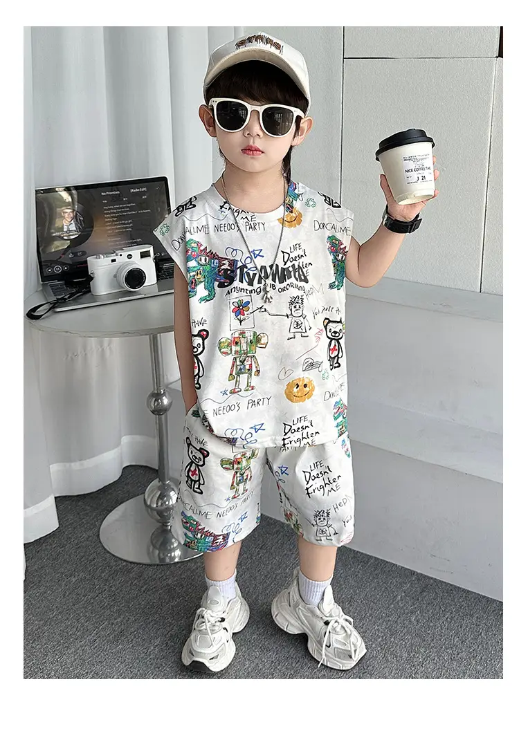 Cross-Border Boys Summer Cartoon T-Shirt Cargo Shorts Set â feature 11
