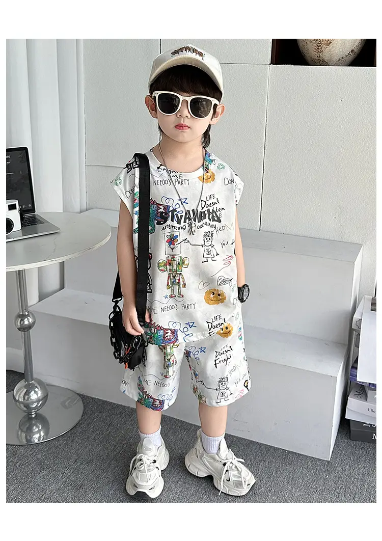 Cross-Border Boys Summer Cartoon T-Shirt Cargo Shorts Set â feature 12