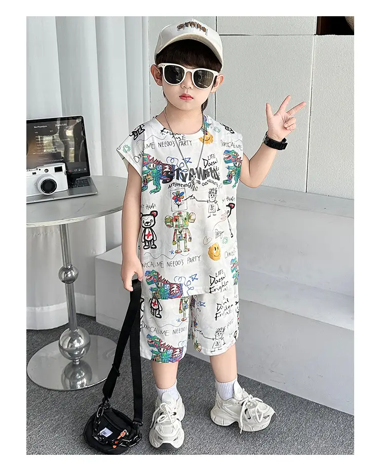 Cross-Border Boys Summer Cartoon T-Shirt Cargo Shorts Set â feature 13