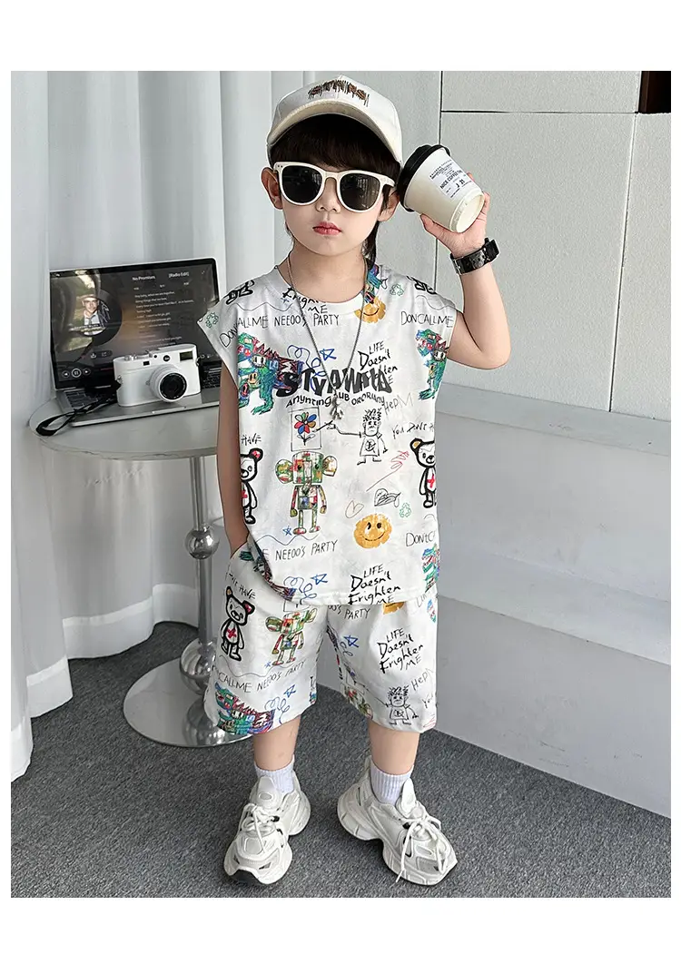 Cross-Border Boys Summer Cartoon T-Shirt Cargo Shorts Set â feature 14