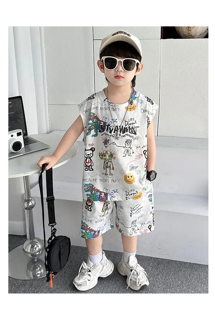 Cross-Border Boys Summer Cartoon T-Shirt Cargo Shorts Set â feature 15