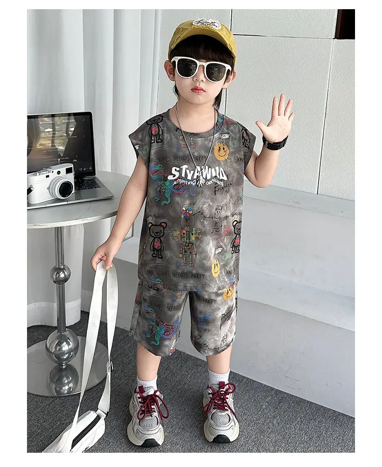 Cross-Border Boys Summer Cartoon T-Shirt Cargo Shorts Set â feature 17