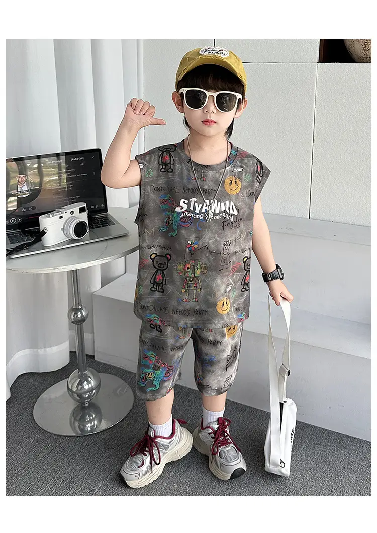 Cross-Border Boys Summer Cartoon T-Shirt Cargo Shorts Set â feature 19