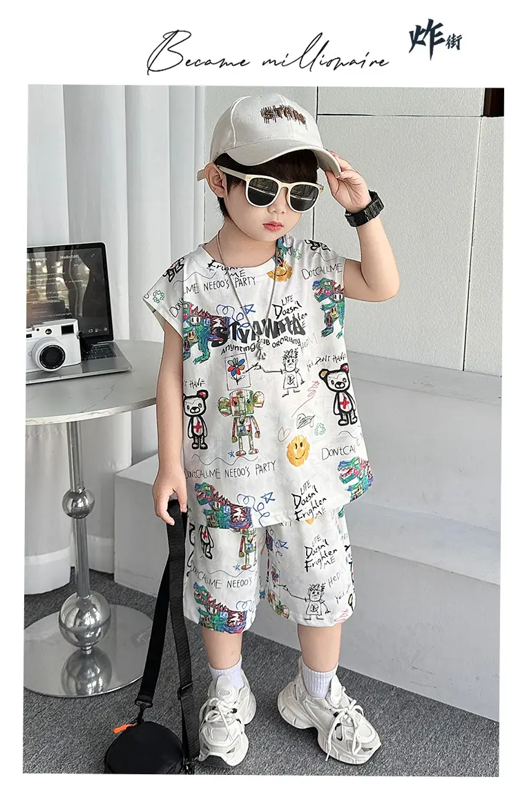 Cross-Border Boys Summer Cartoon T-Shirt Cargo Shorts Set â feature 2