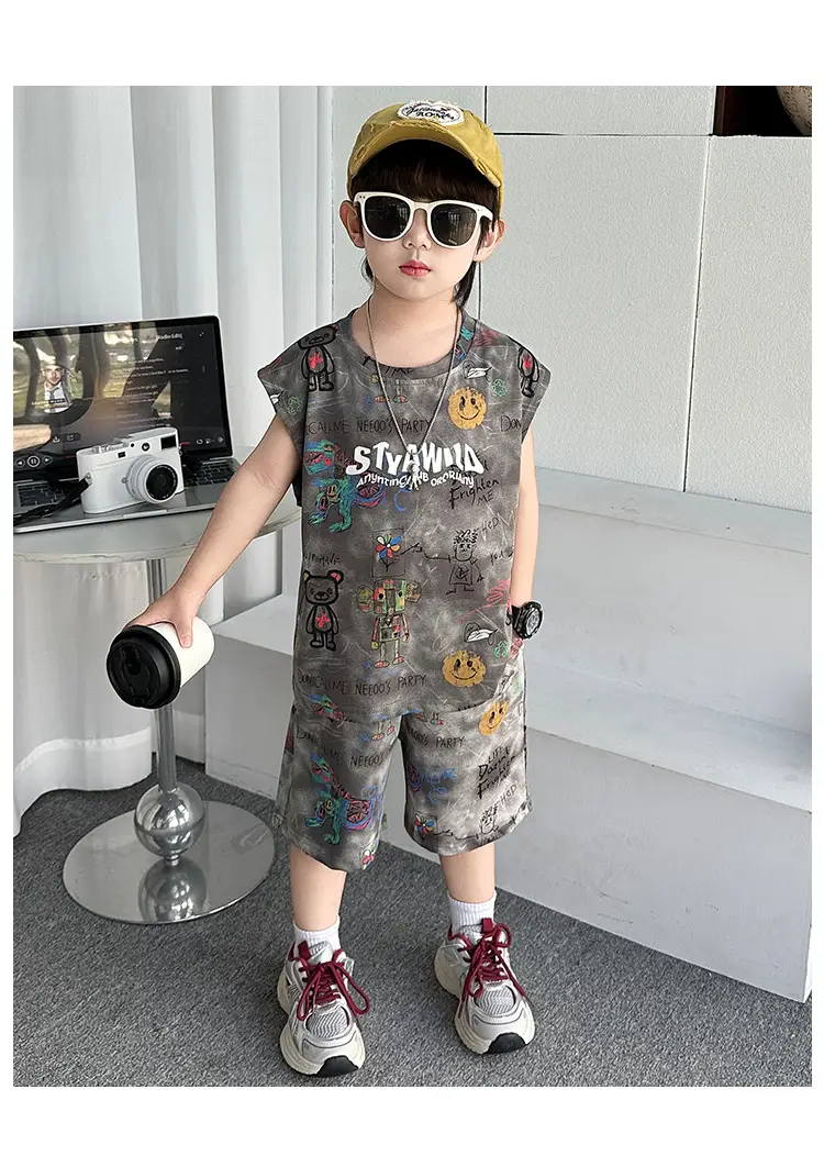 Cross-Border Boys Summer Cartoon T-Shirt Cargo Shorts Set â feature 21
