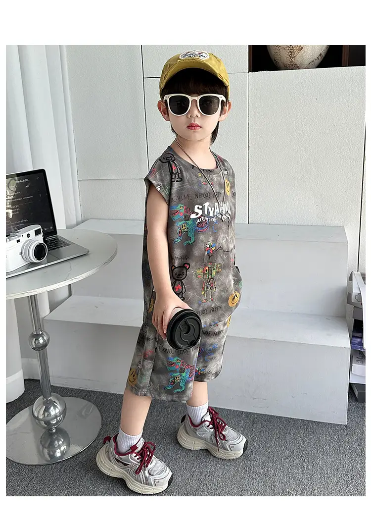 Cross-Border Boys Summer Cartoon T-Shirt Cargo Shorts Set â feature 22