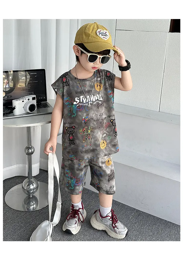 Cross-Border Boys Summer Cartoon T-Shirt Cargo Shorts Set â feature 23
