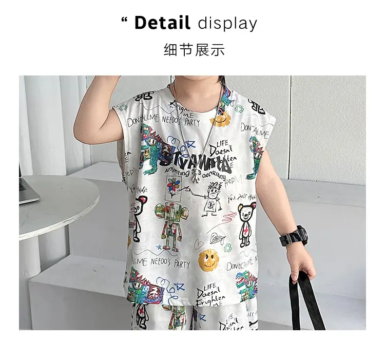 Cross-Border Boys Summer Cartoon T-Shirt Cargo Shorts Set â feature 25