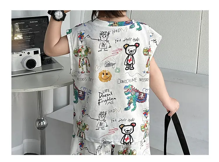 Cross-Border Boys Summer Cartoon T-Shirt Cargo Shorts Set â feature 26
