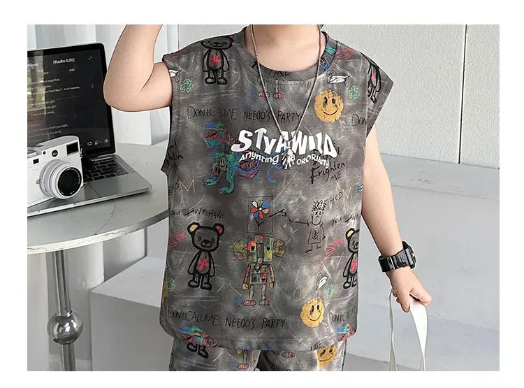 Cross-Border Boys Summer Cartoon T-Shirt Cargo Shorts Set â feature 27