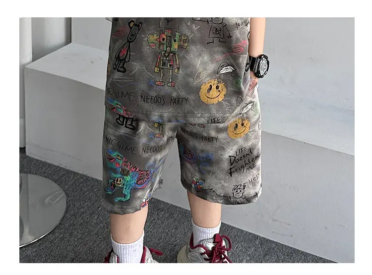 Cross-Border Boys Summer Cartoon T-Shirt Cargo Shorts Set â feature 28